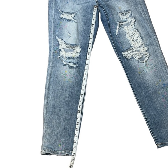 {EUC Judy Blue Christine Rainbow Paint Splatter Boyfriend Distressed Jeans 7/28} - Picture 16 of 16